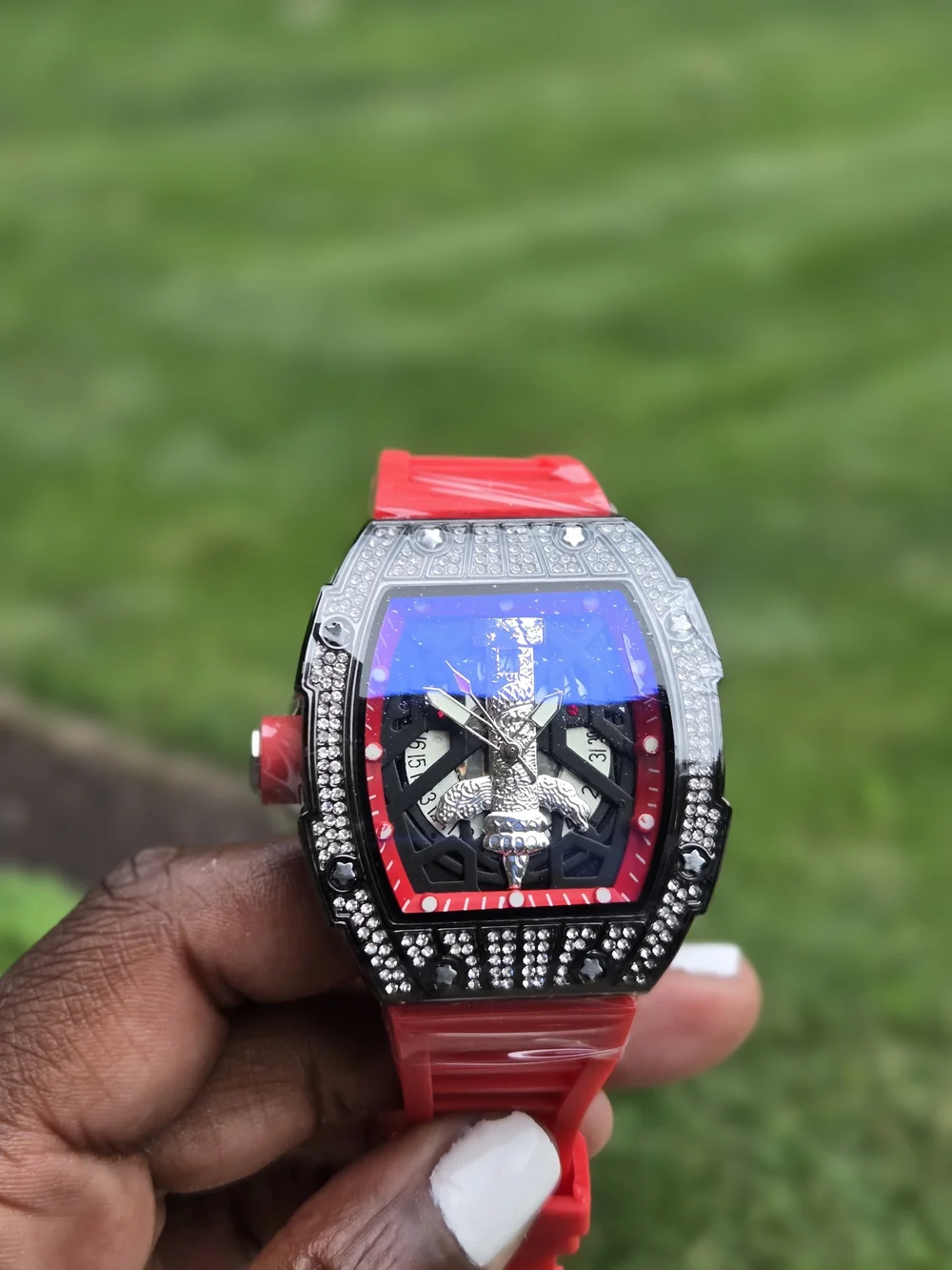 Men's Red Crystal-Accent Sport Watch